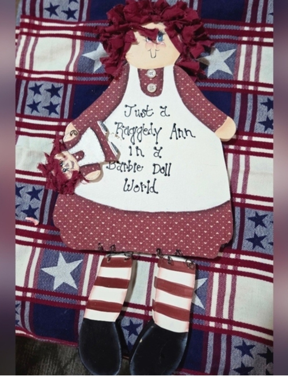 Vintage unique raggedy ann wood wall hanging approx 14 inch